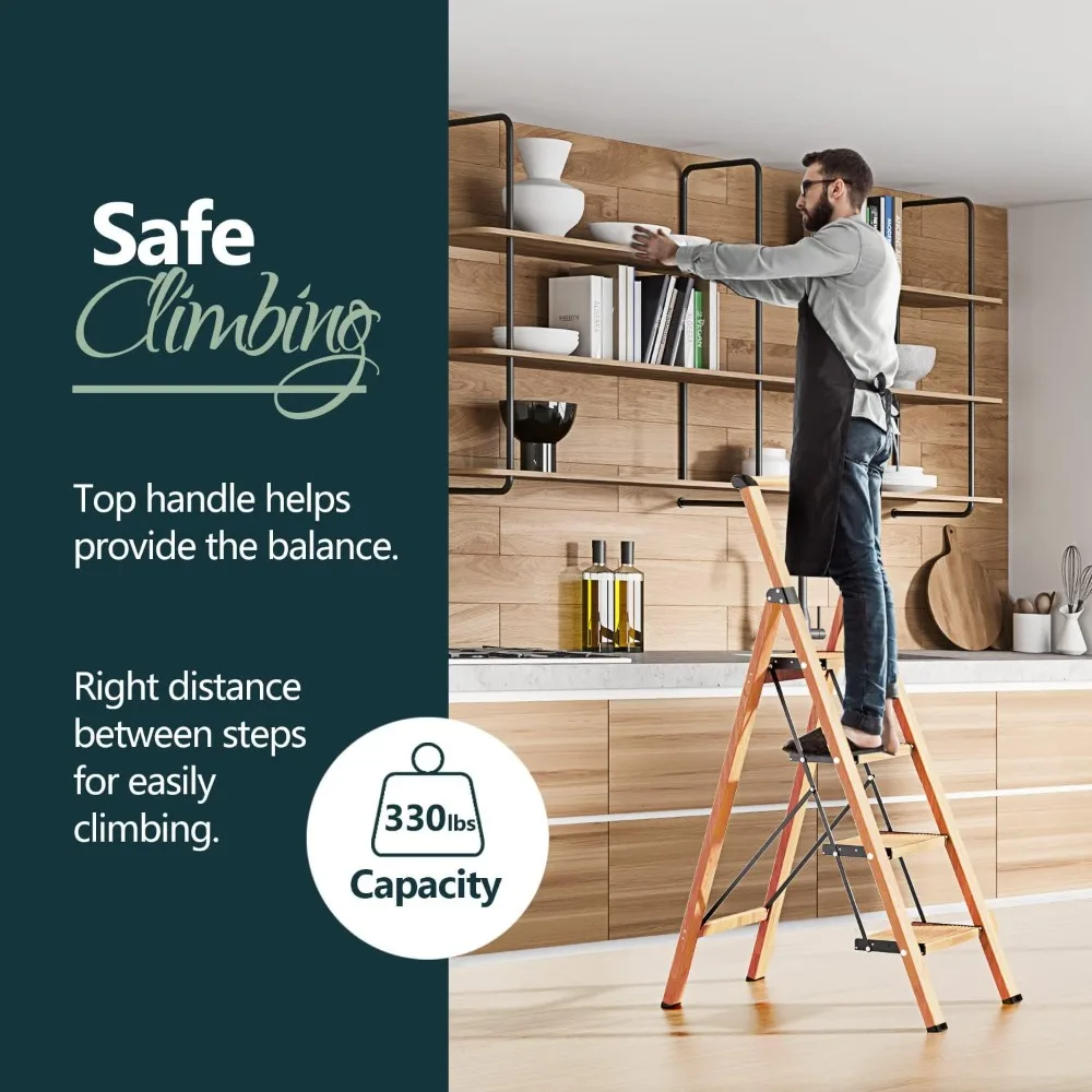 4 Step Ladder, Ladders for Home, Anti-Slip Pedals, Aluminum Step Stool Foldable, Lightweight to Move, Ease of Storage