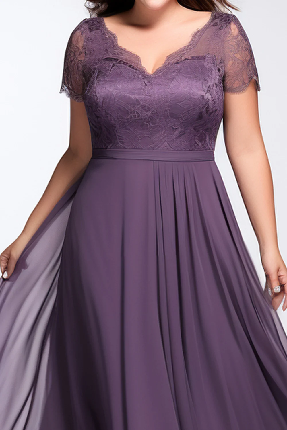 Flycurvy plus size convidado de casamento uva decote em V renda vestido comprimento chá