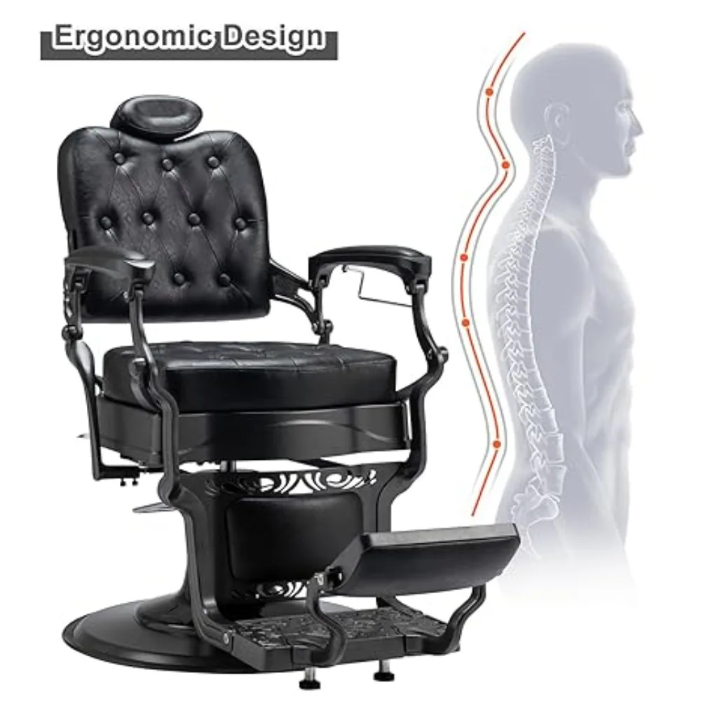 Heavy Duty Vintage Recline Barber Chair Hydraulic with Headrest, Supports up to 700lbs & 360° Rotatable