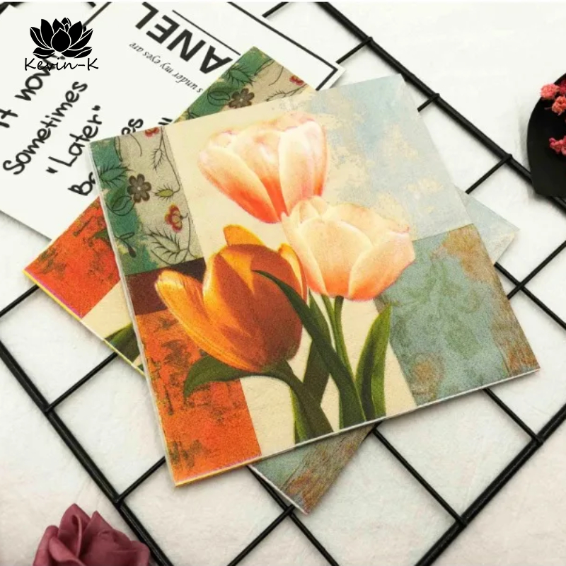 Красочная цветочная ткань в виде тюльпана для свадебной вечеринки, складная бумажная салфетка, ткань для рта, салфетка, салфетка с принтом 20 шт./pac 2 слоя