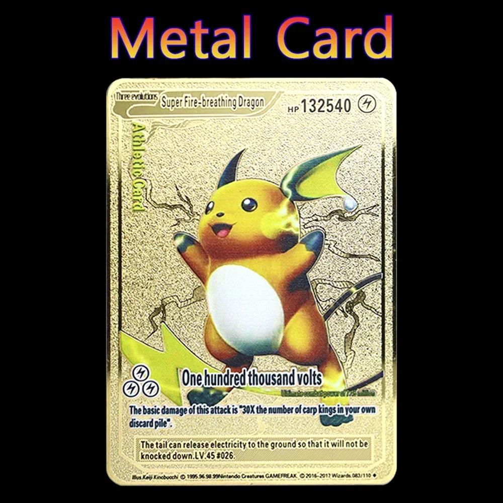 โปเกมอน 183200   จุดสูง Hp Charizard Pikachu Mewtwo ทองสีดําภาษาอังกฤษฝรั่งเศสคําการ์ดโลหะ Vmax Mega GX คอลเลกชันเกมการ์ด