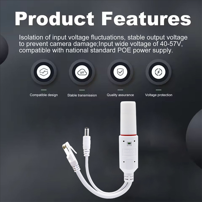 Divisor POE à prova d'água IP67 48V a 12V IEEE 802.3af/at Adaptador para câmera IP externa Sistema de segurança CCTV