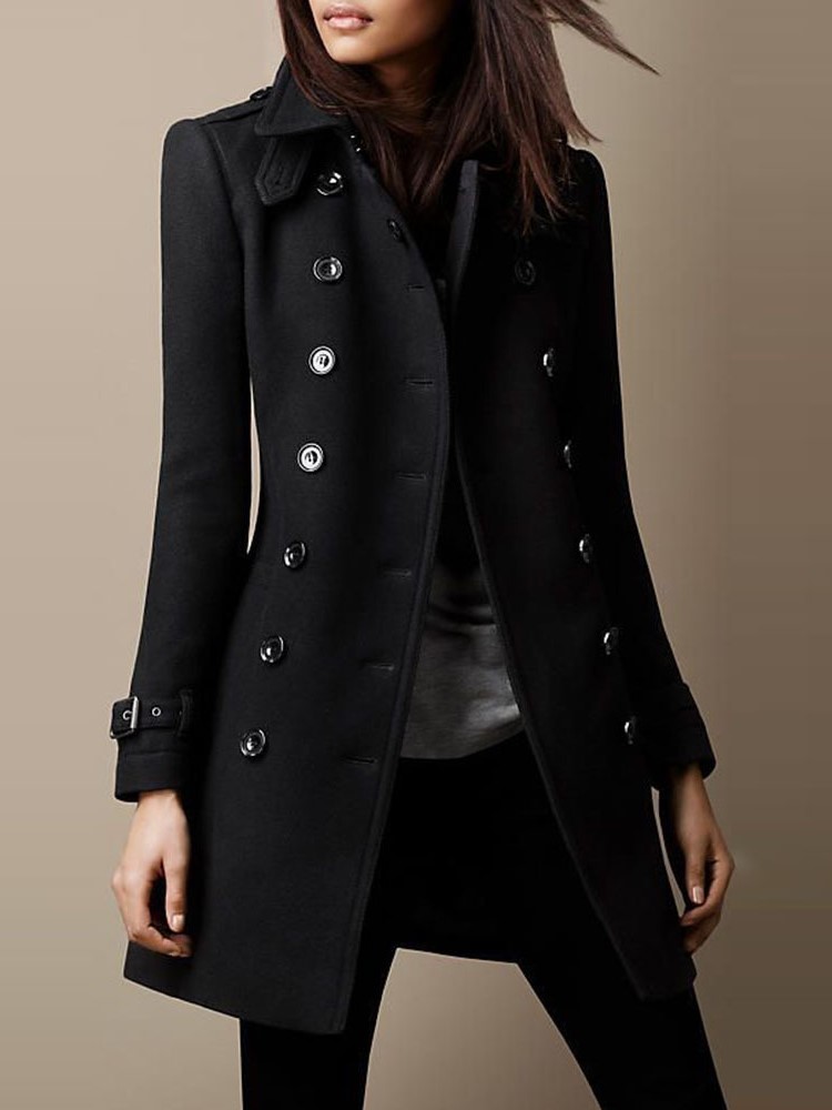 Winter-Damen-Wolljacken, zweireihig, mit Klappe und Revers gefüttert, Mantel, solide, schlanke, elegante Damen-Oberbekleidung 2024