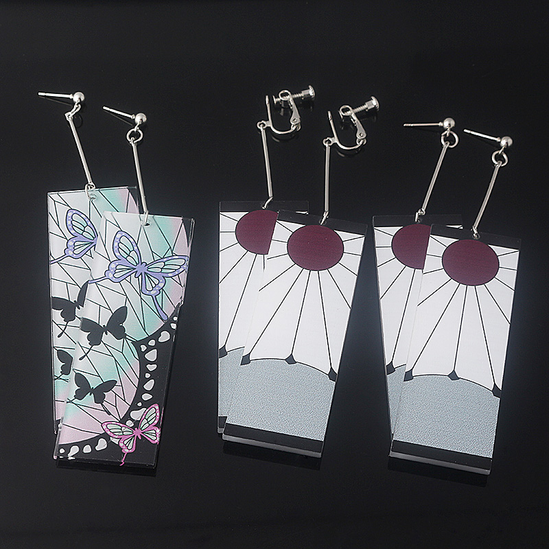 Anime demônio slayer brincos tanjiro sol e shinobu borboleta pingente brincos cosplay acessórios fã jóias presente