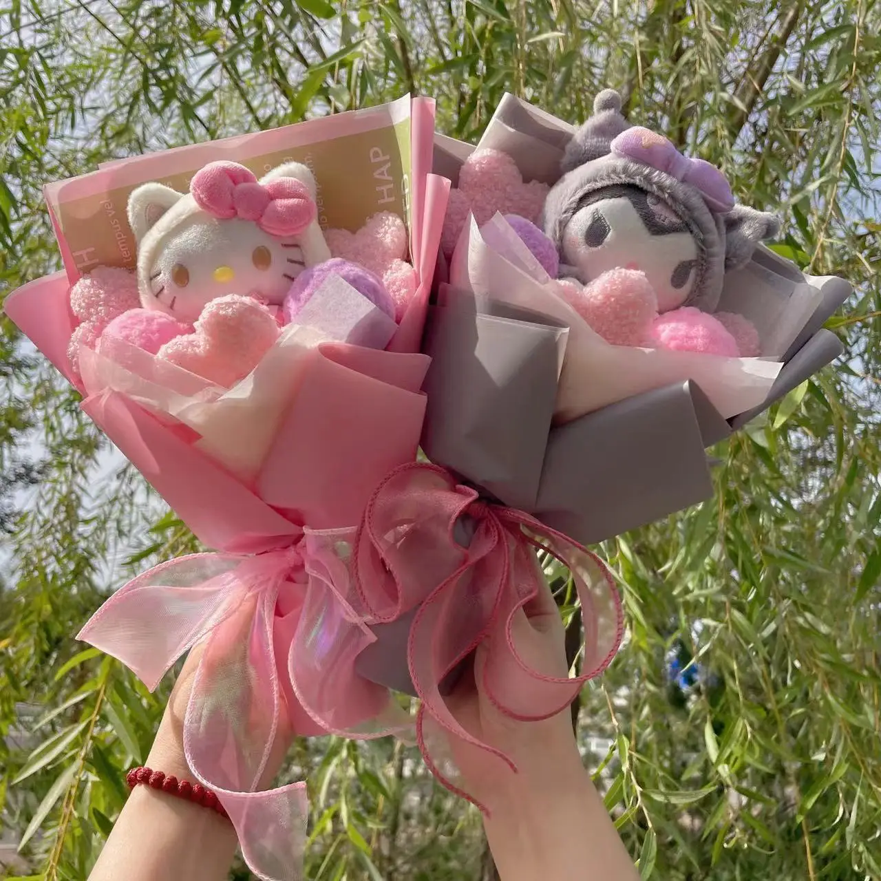 Kawaii Hello Kitty ตุ๊กตาแมวประดิษฐ์ดอกไม้ Sanrio Bouquet คริสต์มาสวาเลนไทน์ของขวัญวันเกิดสําเร็จการศึกษา