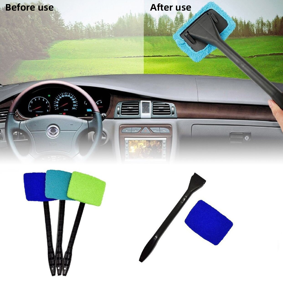 Kit per la pulizia dei finestrini dell'auto Spazzola per la pulizia con manico lungo in fibra ultra fine Panno per la pulizia specifica del vetro interno Strumento riutilizzabile