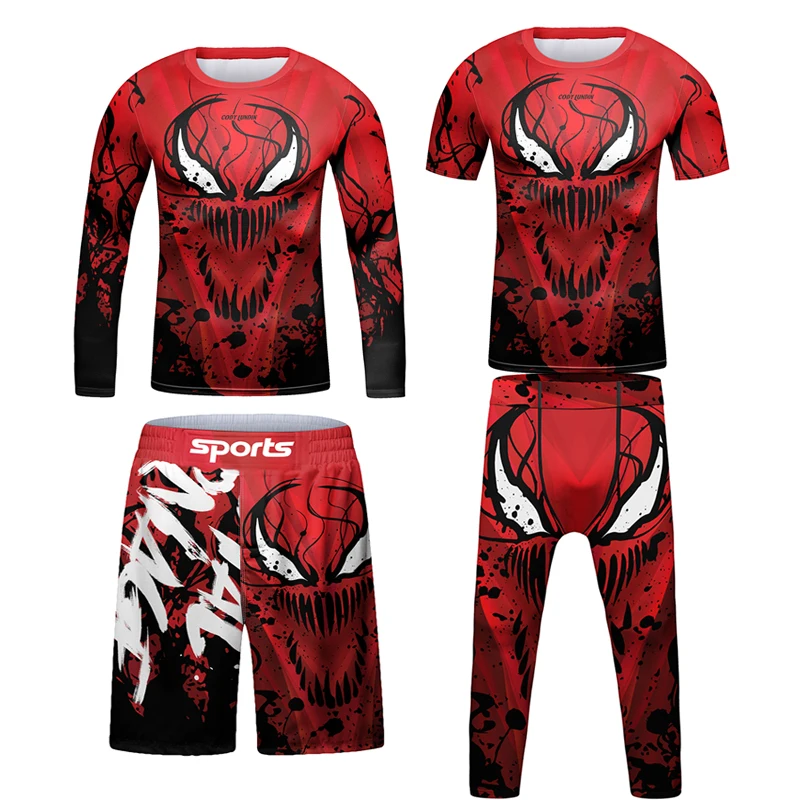 Neues jiu jitsu t-shirt für kind mma shorts bjj rash guard kids 4 teile/satz junge boxe kickboxen mma kompression kleidung kinder anzug