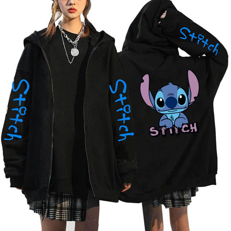 Übergroße y2k Reiß verschluss Hoodie Disney Frauen Lilo & Stich Kostüm Winterkleid ung Frau Langarm warme Jacke Reiß verschluss Street Tops