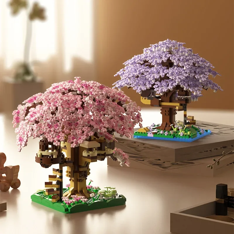Casa de cerezo rosa, bloques de construcción de micropartículas, modelo clásico para niña y niño, ensamblaje difícil, bloques en miniatura, juguete para chico