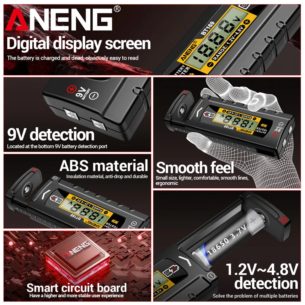 ANENG BT169 Detector de probadores de batería Digital multifuncional medir rápidamente la batería AA/AAA/C/D/9V/1,5 V medición de pila de botón