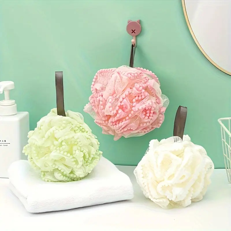 2pcs Bi-Color Shower Sponge Rich Foaming Soft Bath Balls Body Exfoliating Scrubbing Bath Flower Skin Cleaning Tool Bathroom Use