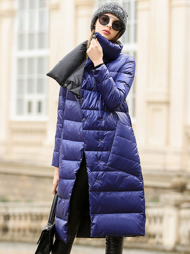 新しい女性両面ロングスリムダウンジャケット冬 90% ホワイトダックダウンコート女性ダブルブレスト暖かいパーカー雪生き抜くコート