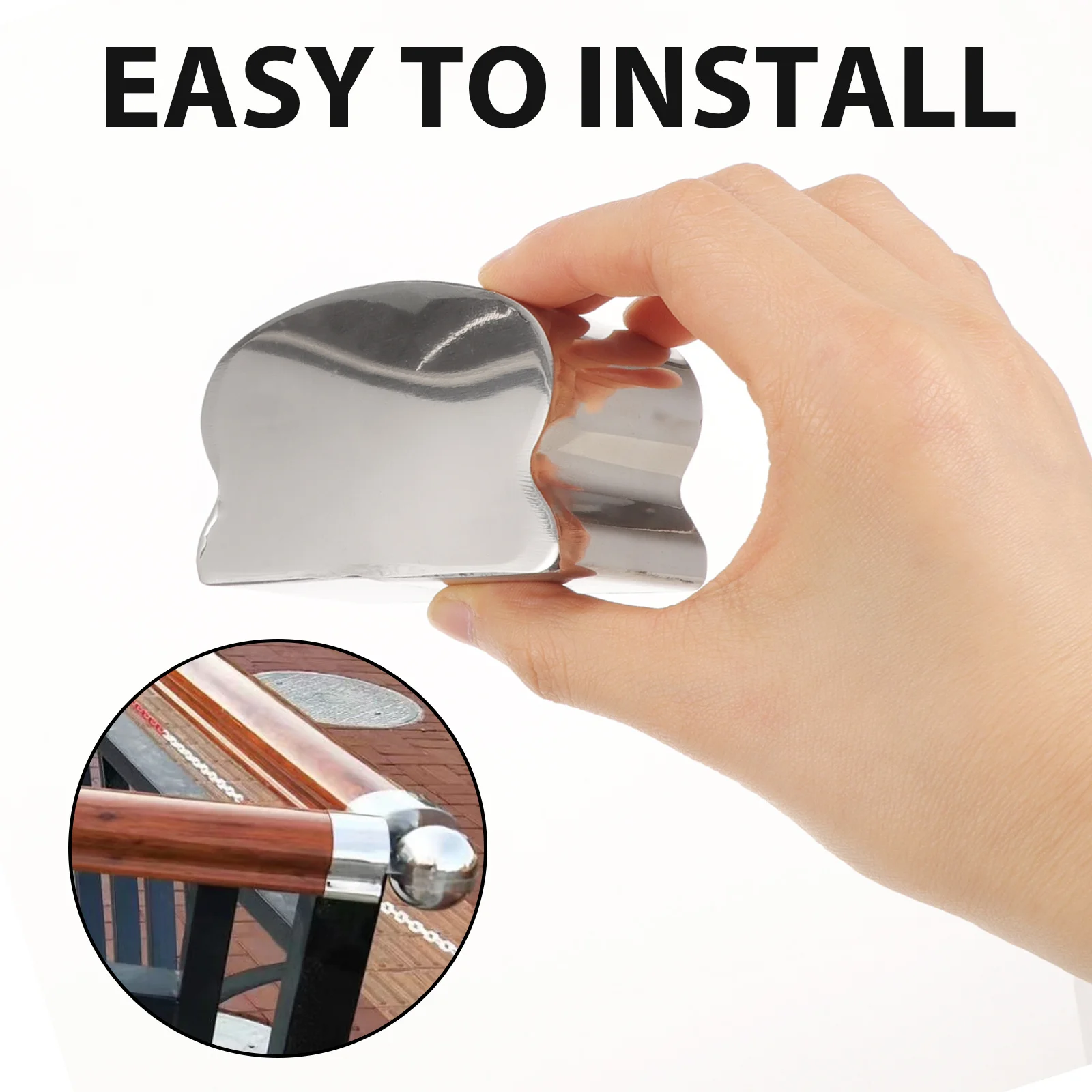 Tapa de extremo de pasamanos de acero inoxidable, forma de herradura para tubo de madera, barandilla de escalera, tapones para interiores y exteriores, accesorios
