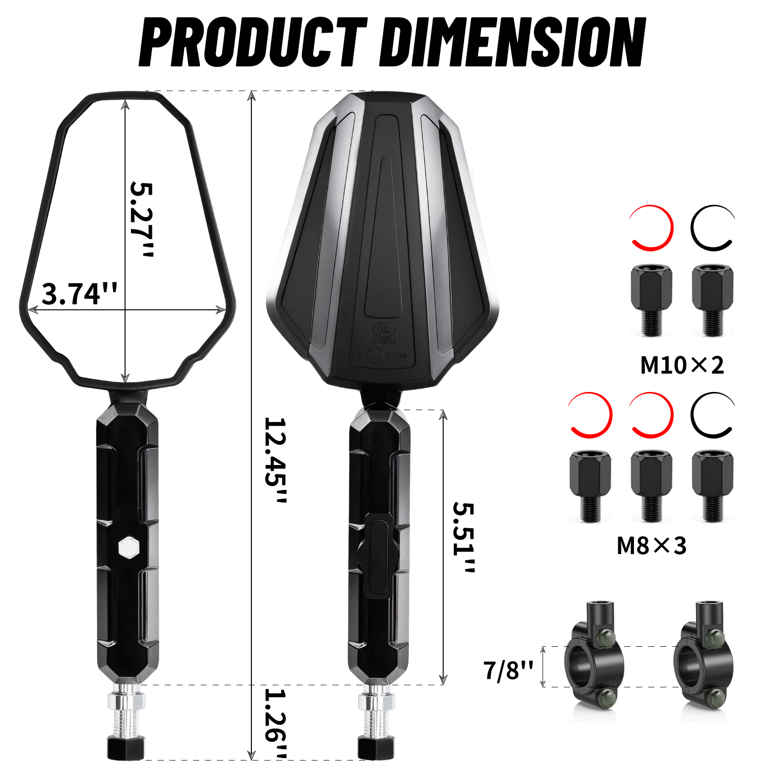 Abenteuerspiegel für Street ATV Dirt Quad Bike Motorrad Rückspiegel Seitenspiegel verstellbar Universal M8 M10 Bolzen Lenkerhalterung