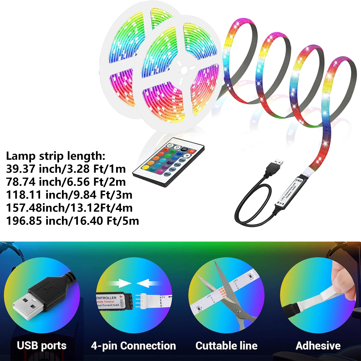 RGBLED-strip, geschikt voor slaapkamer, intelligent kleurveranderend licht met afstandsbediening, instelbare kleur en helderheid, flitser