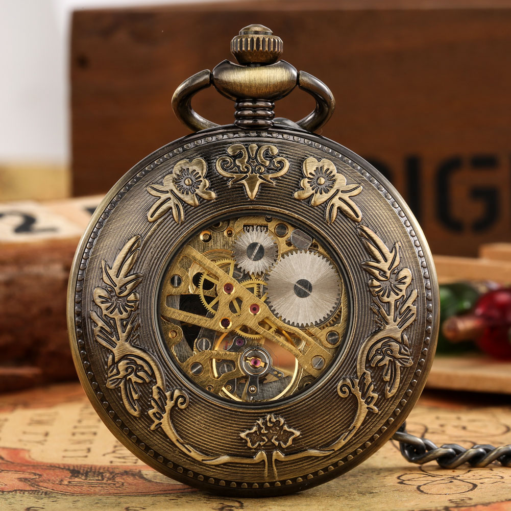 Hohle Bronze-Drachen-Display, halber Jäger, mechanische Taschenuhr, cooler antiker Anhänger, manueller Mechanismus, Taschenuhr, Geschenke für Männer