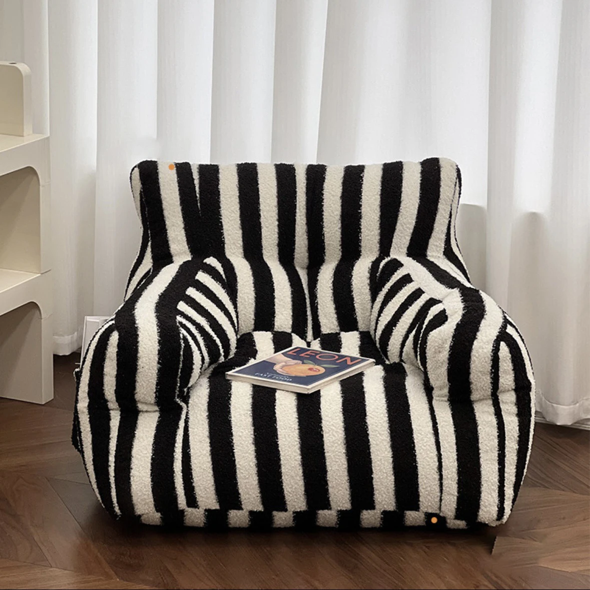 Sofá de cordeiro para crianças, Sofá pequeno com listras, Canto do livro de leitura, Baby Lazy Stool, Sentado no chão