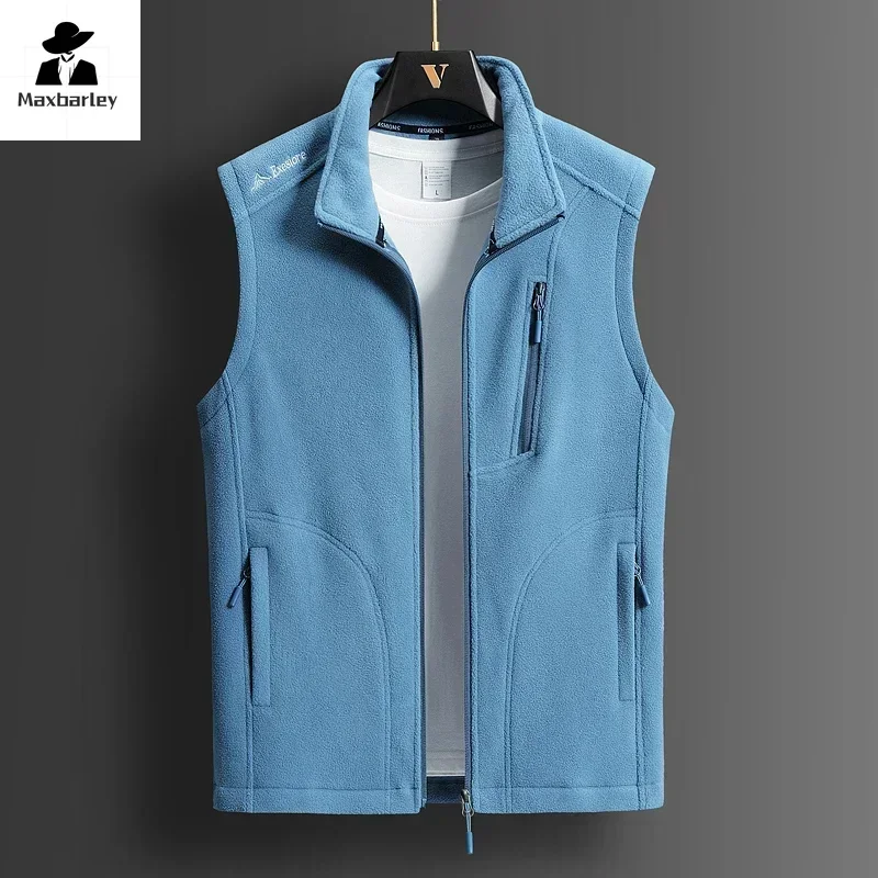冬フリースベストメンズ 2024 ファッションプラスサイズ暖かいウールノースリーブコートブランド服カップルのアウトドアスポーツベストジャケット 5XL