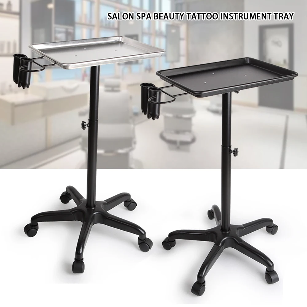 Argento/Nero Salone Spa Bellezza Tattoo Servizio di rotolamento in metallo Vassoio per strumenti Supporto mobile per rotolamento Stilista Carrello per strumenti Tatoo
