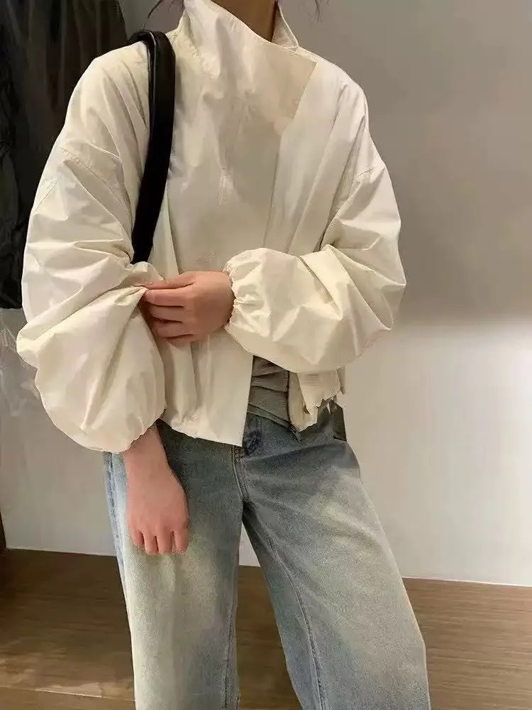 2025 New Red Stand Up Collar Casual Jacket For Women In Spring And Autumn Loose Casual Short And Thin Jacket Top