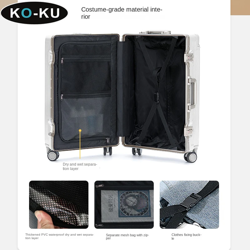KO-KU Koffer mit Frontöffnung, breites Trolley-Gepäck, multifunktionaler Business-Computer-Koffer, Tasche, Boarding-Box, 20/24/26/28 Zoll