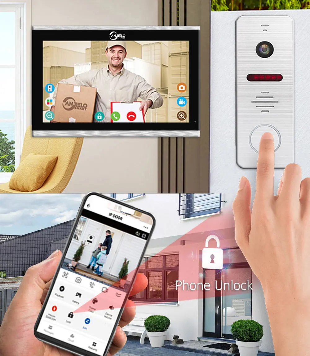 7/10 Inch Video Wifi Intercom System for Home Tuya Smart Video Doorbell Camera 160° Wired 1080P Touch Monitor