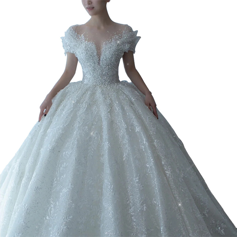 D120 2024 공주 섹시한 럭셔리 크리스탈 페르시 웨딩 드레스 퍼프 Tulle 화이트 웨딩 드레스 간단한 신부 드레스 여성