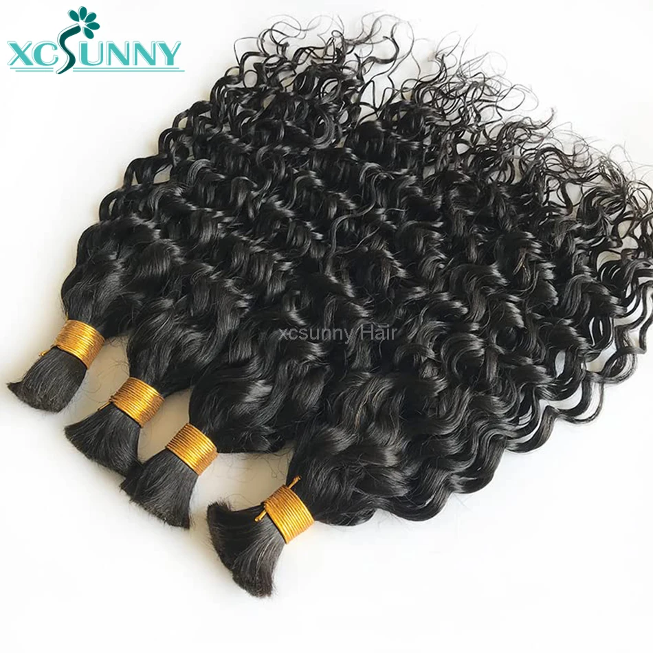 Cabelo humano em massa para trançar, molhado e ondulado, sem trama, duplo desenhado, tranças birmanesas boho, onda de água, atacado