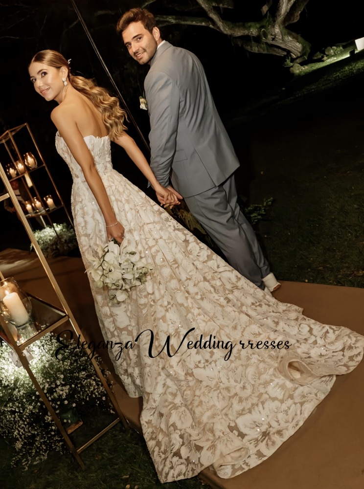 Vestido de noiva sem alças personalizado com deslumbrantes apliques de renda e silhueta floral linha a vestido de noiva vestidos de novia