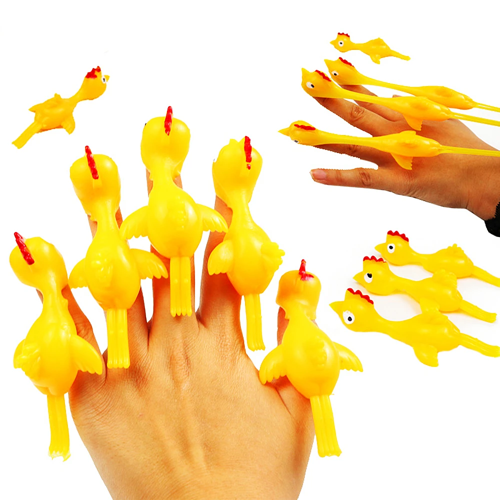 20 pièces nouveauté Sport catapulte éjection poulet jouet en caoutchouc farce volant jouet fronde poulet doigt jouets dinde collant