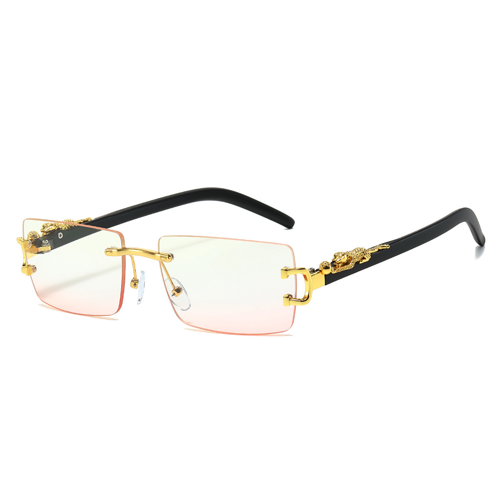 Moda sem aro óculos de sol feminino masculino cheetah decoração retangular marca designer óculos de sol