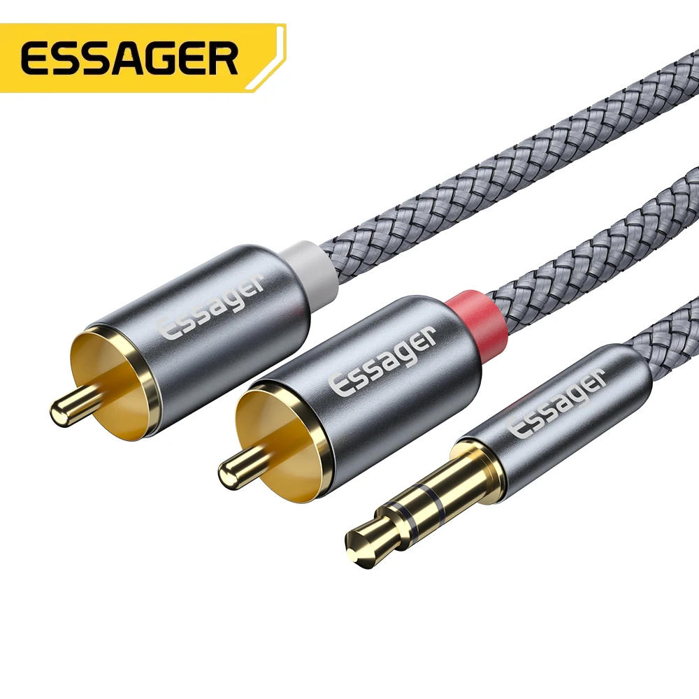 Essager Cable de Audio RCA Jack 3,5 a 2 Cable RCA conector de 3,5mm a 2RCA macho Cable Aux divisor para TV PC amplificadores Cable de altavoz DVD