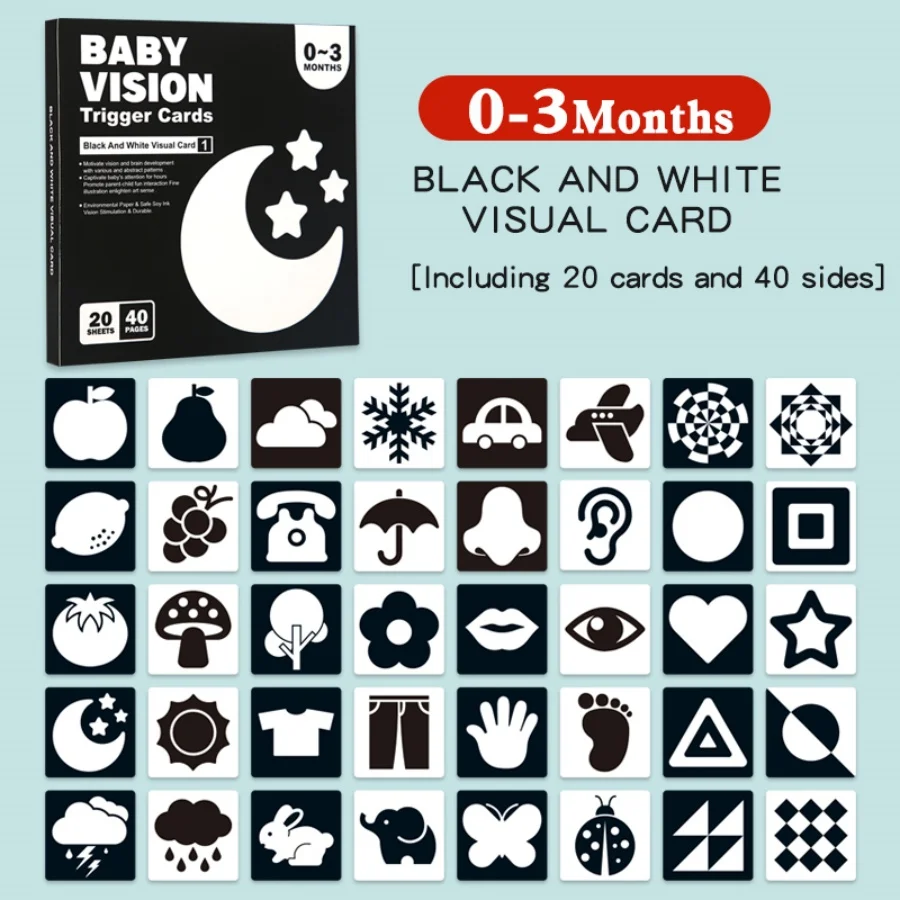 Black and red visual early education card for newborns, visual stimulation of color cognition, flashing new children's early edu