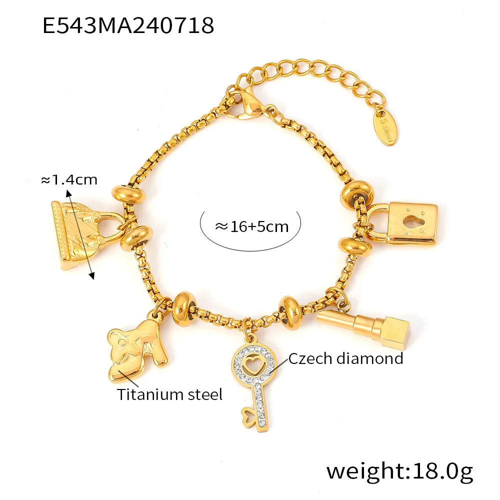 Pulseira ajustável estilo INS – joias modernas retrô de aço titânio banhado a ouro 18K com pingentes incrustados de diamantes de vários elementos