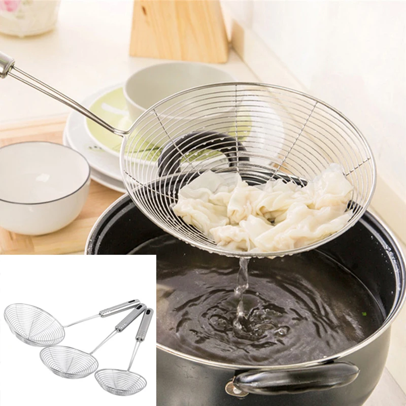 รูปไข่ Skimmer สแตนเลสกรองตาข่ายหม้อน้ํามันกรองอาหารเครื่องครัว Colander ทอดกรองครัวกรองเบเกอรี่เครื่องมือทําอาหาร