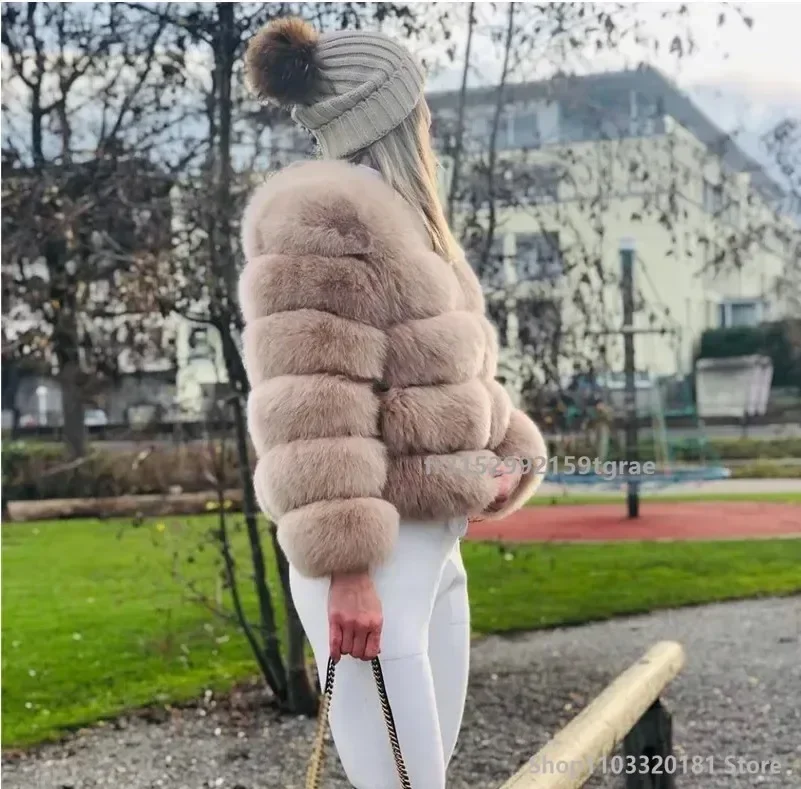 Damenmode Kunstpelzmantel super heiß Herbst Winter Damen kurze flauschige Jacke aus Kunstfuchspelz hochwertige Damenpelzmäntel