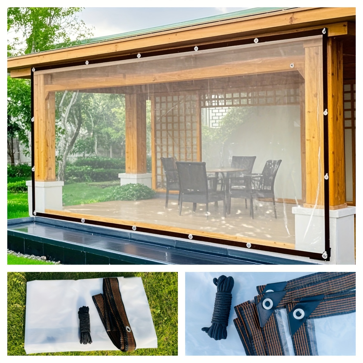 1 Thickeneded Transparent Waterproof Tarp with a Sealing Ring - for Camping Sunshade, Courtyard Wind Protection, and Doghouse Rain