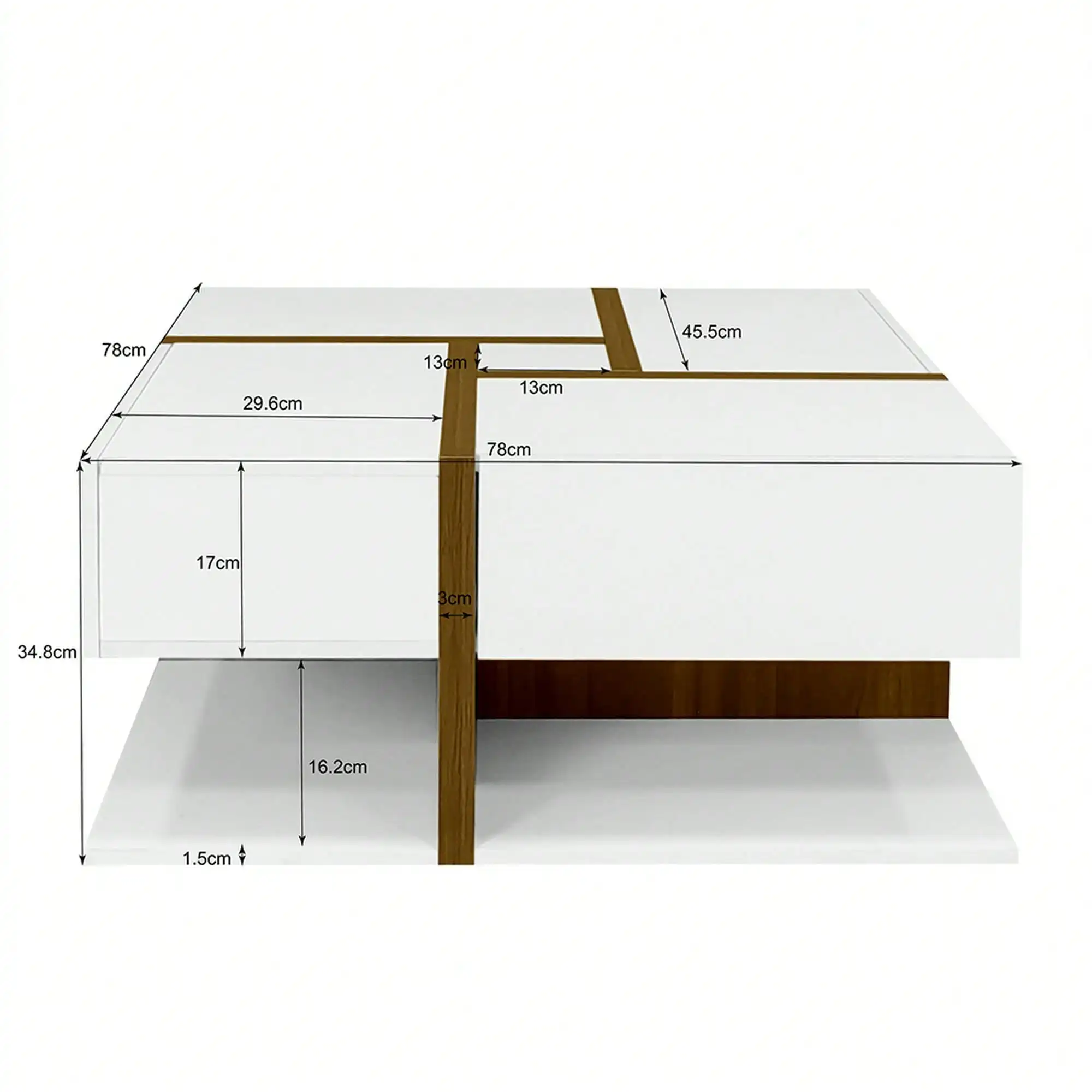 KOMHTOM Mesa de centro funcional quadrada moderna com 4 gavetas e espaço de armazenamento inferior, mesa de sala de estar, mesa de centro