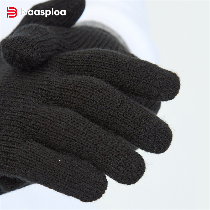 Baasploa New Men Knitted Gloves Autumn Fashion Solid Thicken Warm Full Fingered Gloves Female Casual Winter Stretch Plush Gloves