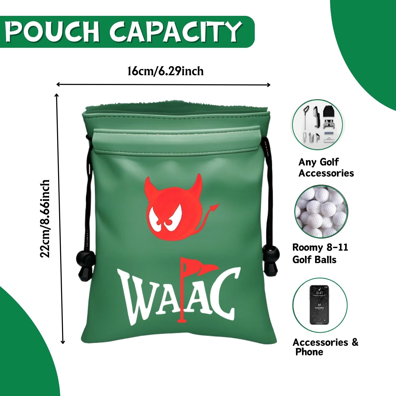 Divertida bolsa para objetos de valor de golf, bolsa para tee de golf de cuero pu con cierre de cordón, bolso para tee de pelota de golf, gran regalo para papá