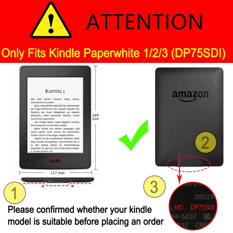 Funda para Kindle Paperwhite 1 2 3 DP75SDI EY21 2012 2013 5ta generación 2015 6a generación 6 pulgadas funda inteligente Auto Wake Sleep