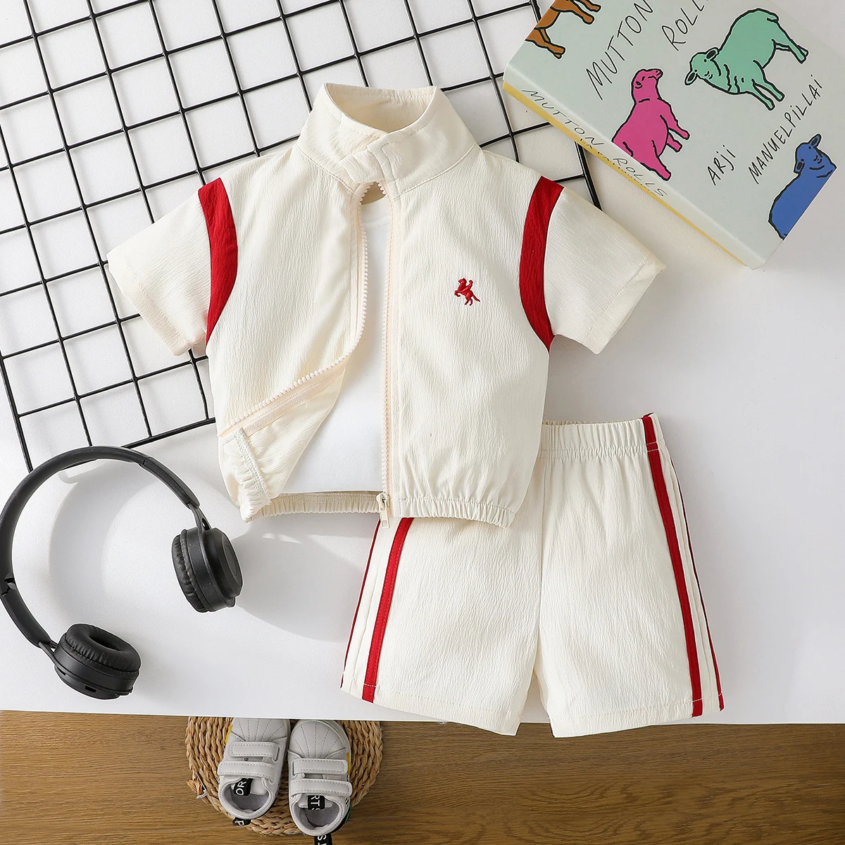 Conjunto de pantalones y Top de manga corta con cremallera para bebés, ropa deportiva informal para exteriores de verano, 2 uds.
