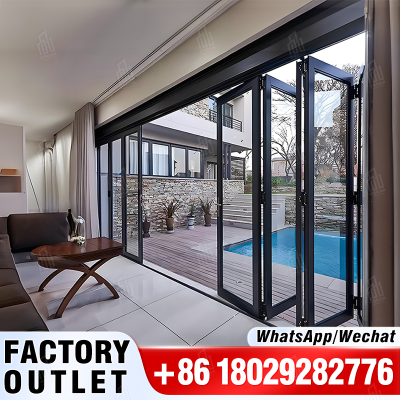 Portas dobráveis série 80 padrão dos EUA, vidro vitrificado duplo, alumínio, quebra térmica, porta externa dobrável