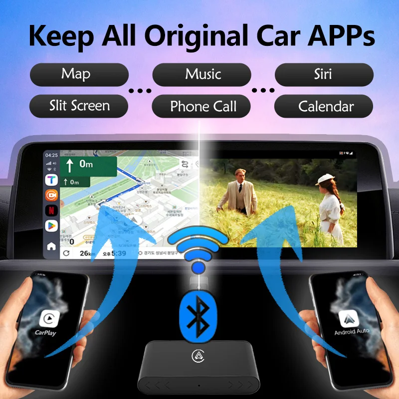 Wired to Wireless CarPlay Adapter Android Auto Smart Dongle 2in1 Mini Box Fast Connect Plug And Play For Toyota Mazda Benz Audi