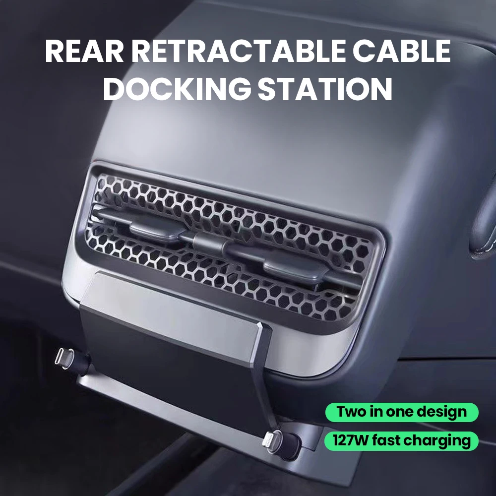 Para Tesla Model 3/Y 2021-2023 estación de acoplamiento inteligente de ventilación trasera tipo C PD 27W cargador rápido estación de acoplamiento extensor USB