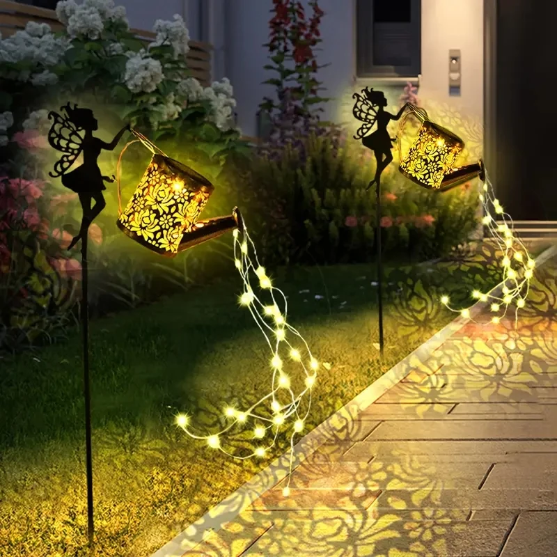 2025 ใหม่ 1PC พลังงานแสงอาทิตย์รดน้ําไฟ,น้ําตกกลางแจ้งสวน String ไฟ Fairy,กาต้มน้ําพลังงานแสงอาทิตย์ Projection Light
