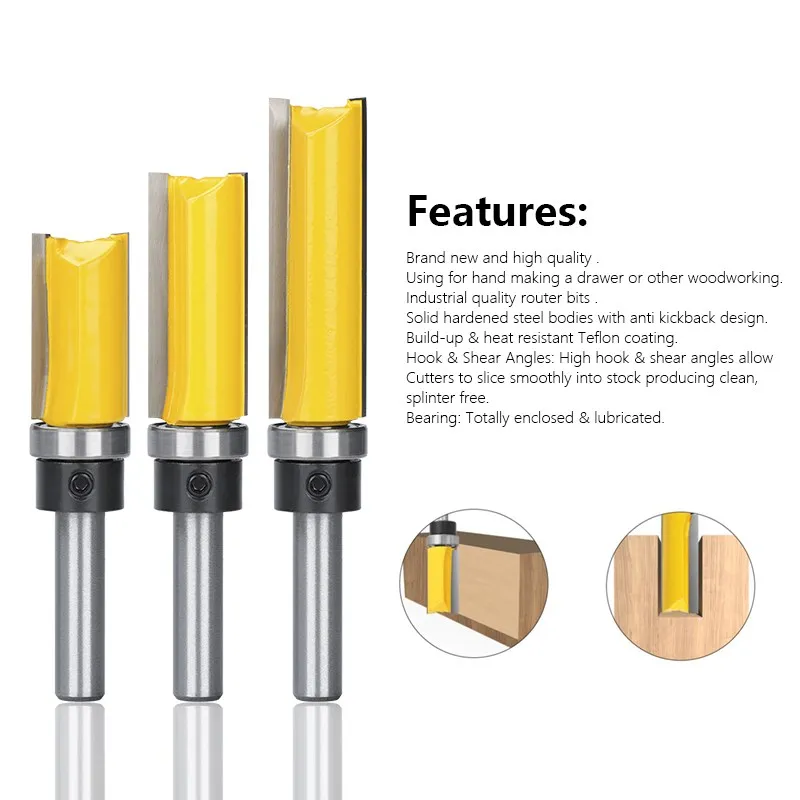 HAMPTON Flush Trim Router Bit 8mm Shank Top Bottom Bearing 5/8" Pattern Bit for Woodworking Tools Wood Milling Cutter