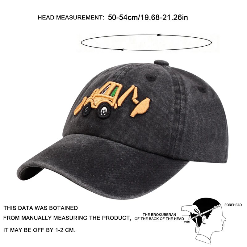 Gorras de béisbol con bordado de excavadora para niños, sombreros informales ajustables para exteriores lavados para primavera y verano, sombrero protector solar de viaje para niño y niña