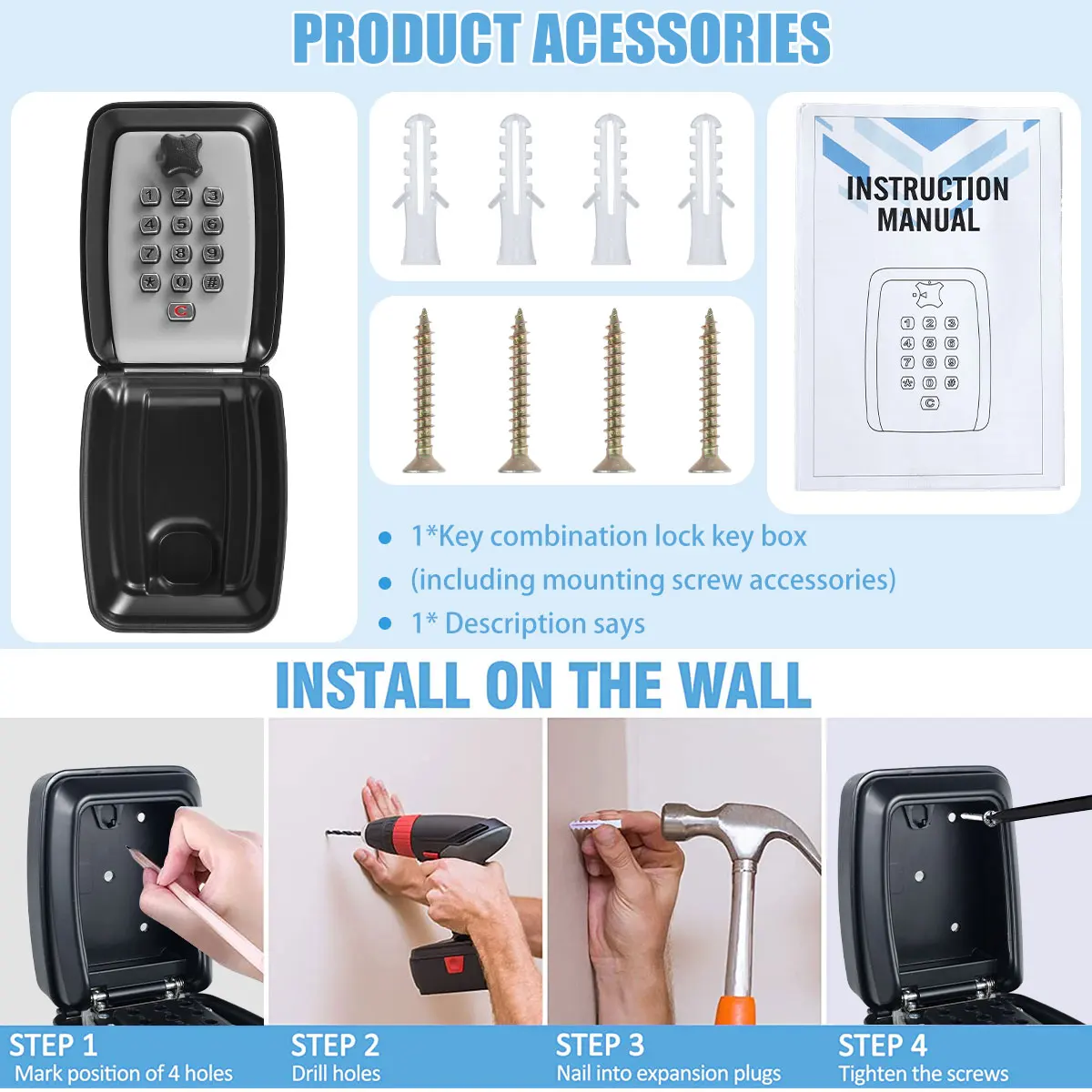 1/2Pcs Wall Mount Key Lock Safe Secret Storage Box Code Security Lock No Key Home Office Key Portable Combination Box Organizer