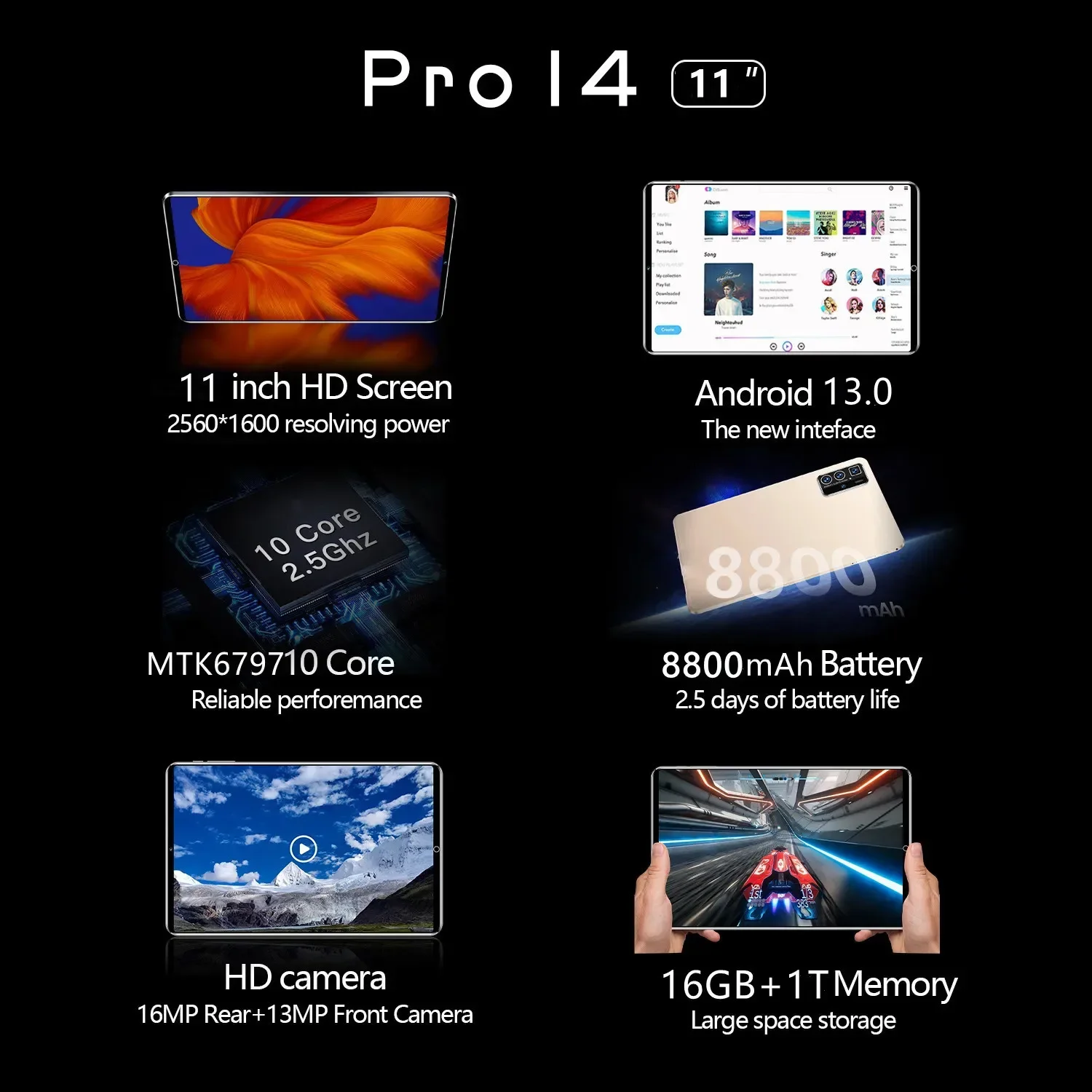 2025 nueva tableta Original de 11 pulgadas Android13 16GB Ram 1TB Rom Dual SIM 10 Core WPS GPS Bluetooth 5G red llamada telefónica Tablet PC